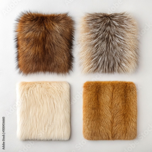 Luxurious faux fur swatches in earth tones - perfect for fashion blogs, interior design websites, textile catalogues or winter style presentations