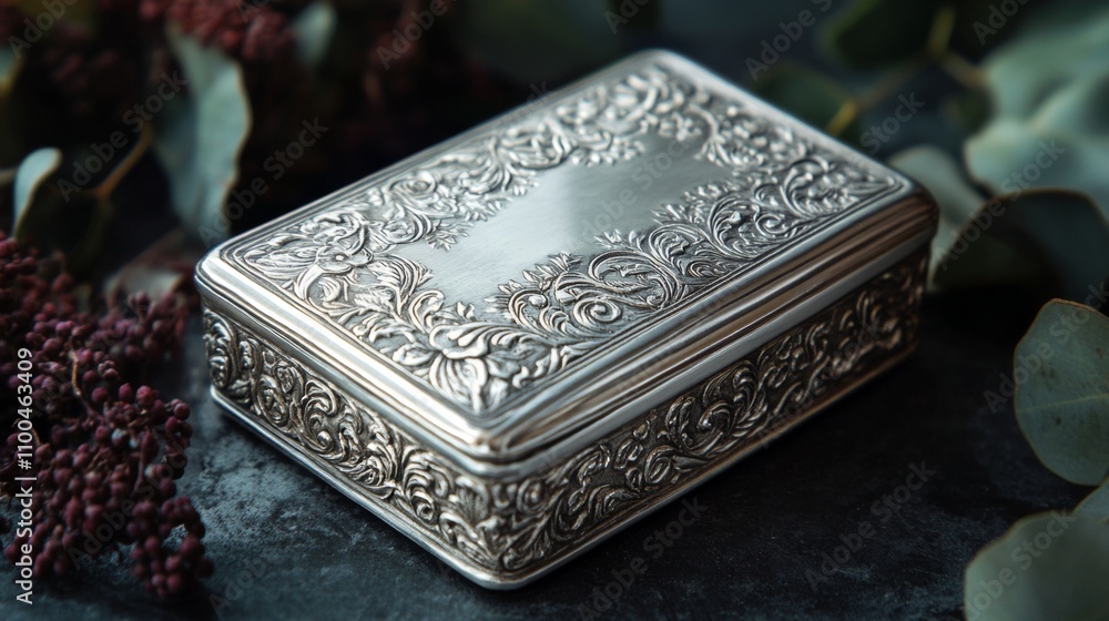 Fototapeta premium Ornate Silver Box - Exquisite Decorative Design