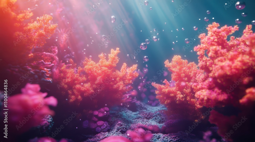 Fototapeta premium Bright glowing coral formations in vibrant underwater ocean