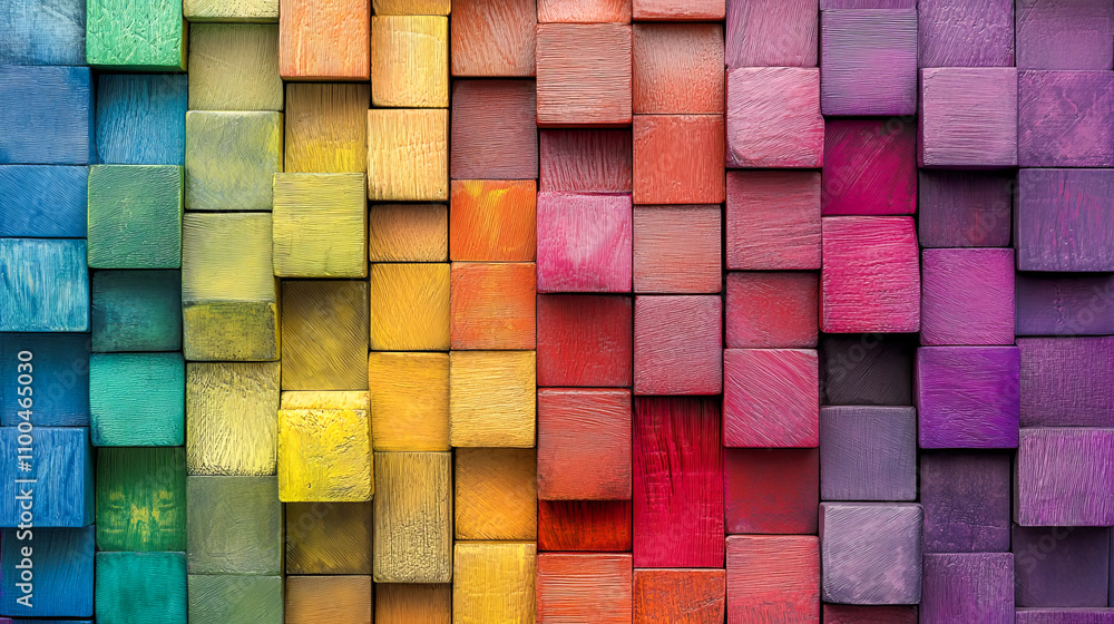 Colorful wooden blocks in vibrant geometric pattern Colorful wooden blocks in vibrant geometric pattern