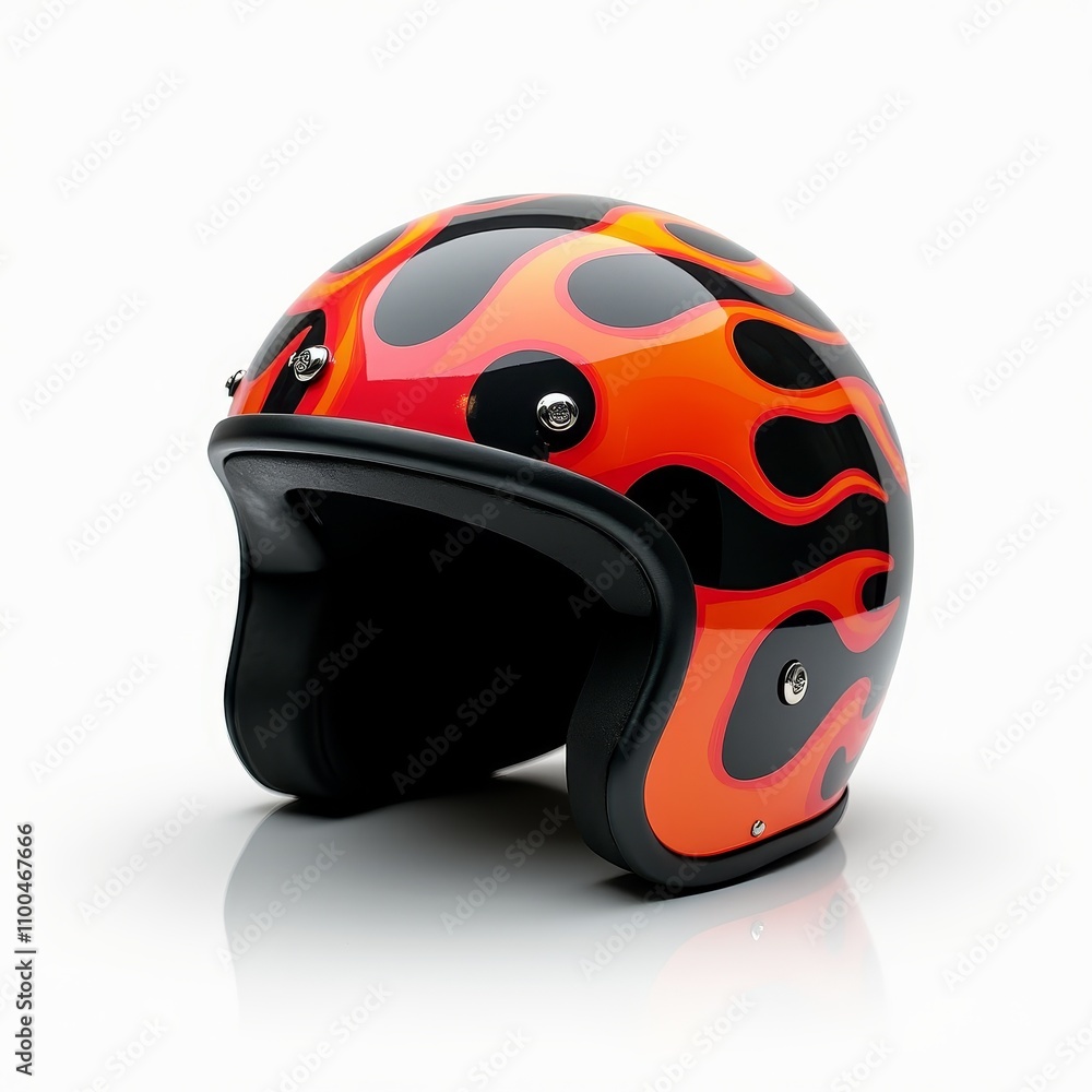 Fototapeta premium Flame Motorcycle Helmet on White Background