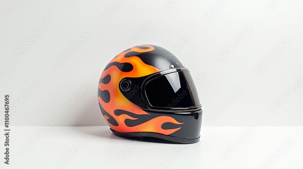 Fototapeta premium Flame-Designed Motorcycle Helmet on White Background