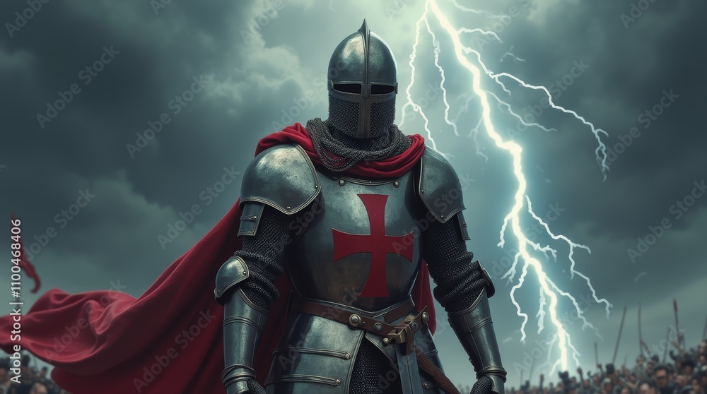 Naklejka premium Medieval Knight in Full Steel Armor