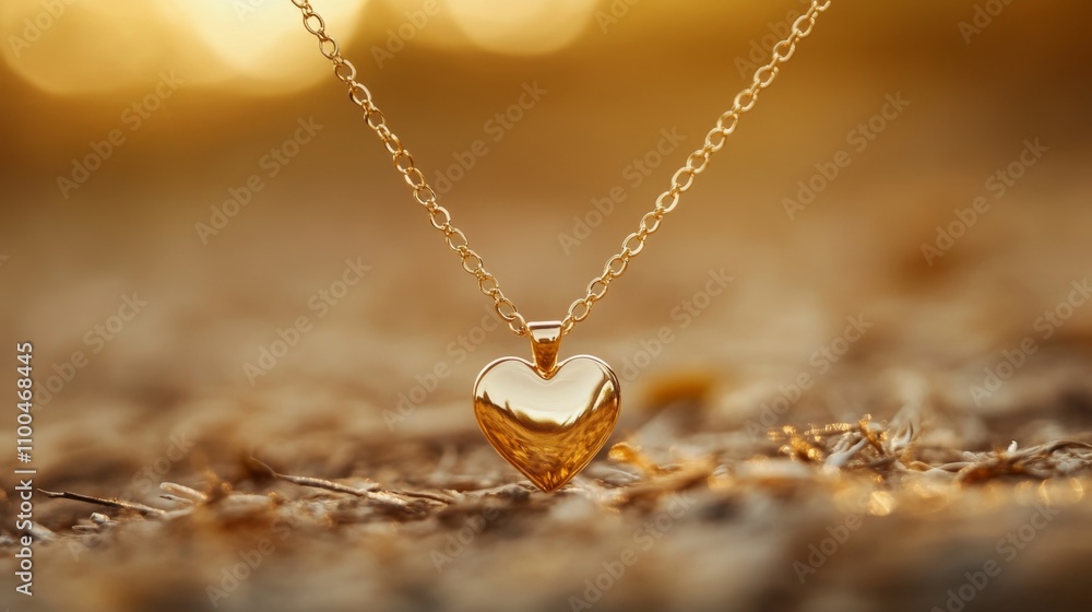Fototapeta premium Golden Heart Necklace, Exquisite Jewelry
