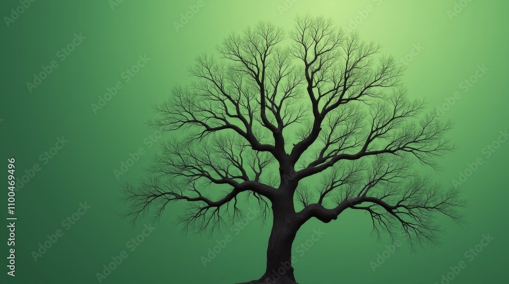 Dry Tree Silhouette Against Green Background Dry Tree Silhouette Against Green Background