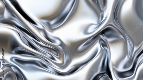 Abstract silver metallic texture with fluid, wavy patterns. photo