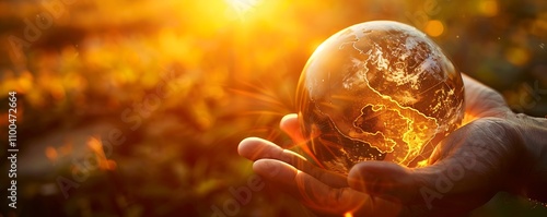 A Transparent Globe Held by Graceful White Hands decorative lucurious background  photo