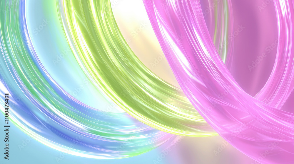 Naklejka premium Vibrant pastel-coloured ribbons swirl gracefully, forming a soft and dynamic abstract design.