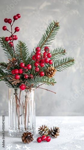 Christmas bouquet in a glass vase.