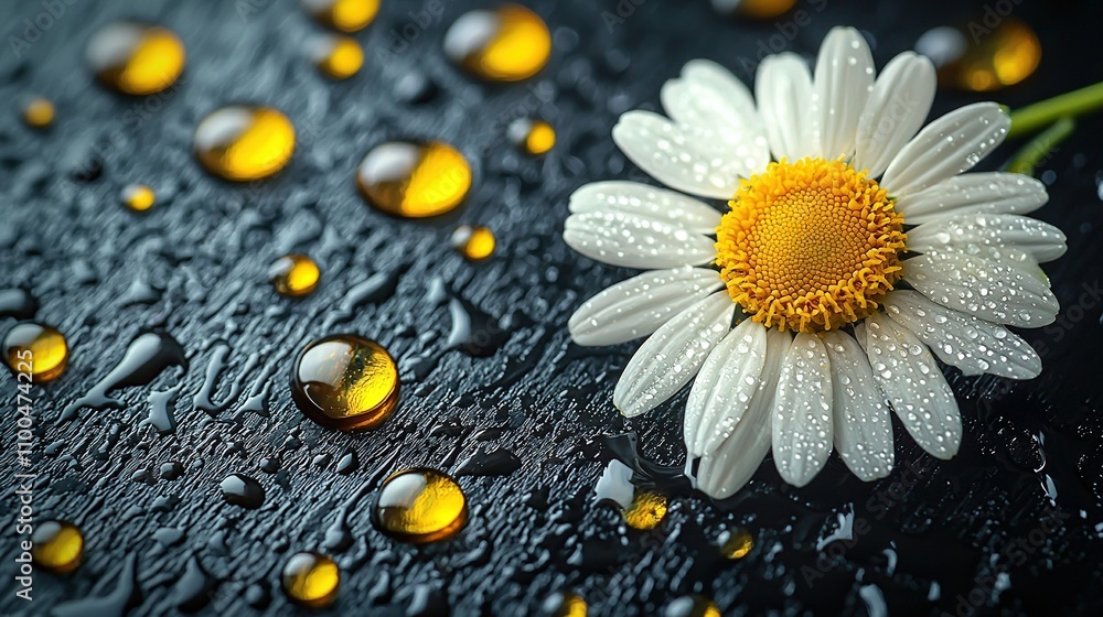 Fototapeta premium Close-up of flower on table with water droplets