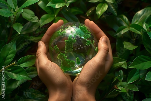 A Transparent Globe Held by Graceful White Hands decorative lucurious background  photo