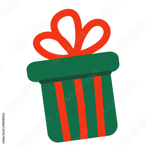 Gift box with bow string. Christmas gift box wrapped in green paper wrapping. Holiday surprise in simple doodle style. Flat graphic vector illustration isolated on white background. 