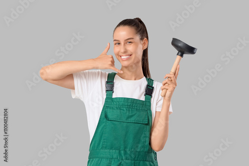 Female plumber with plunger...