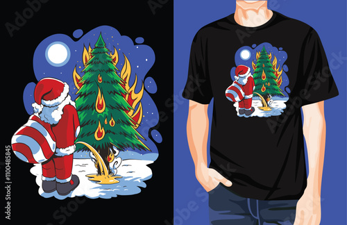 Santa tree pee t-shirt design