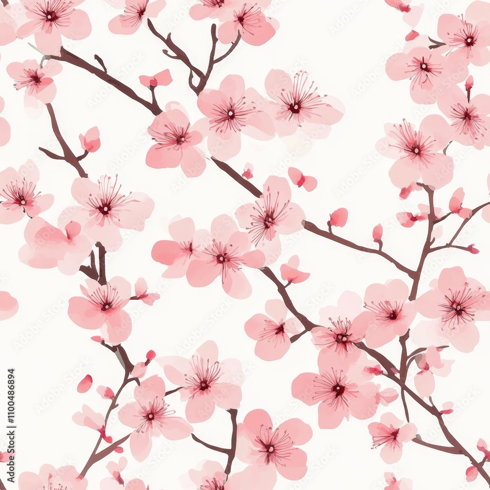 Fototapeta premium Delicate Pink Cherry Blossom Floral Pattern