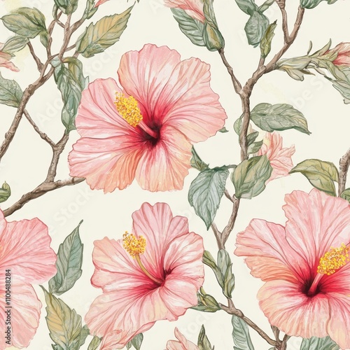 Delicate Pink Hibiscus Floral Pattern photo