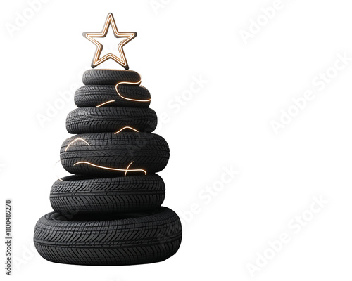 a stack of tires with a star on top
