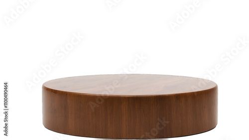 Round wooden display stand, isolated on black.