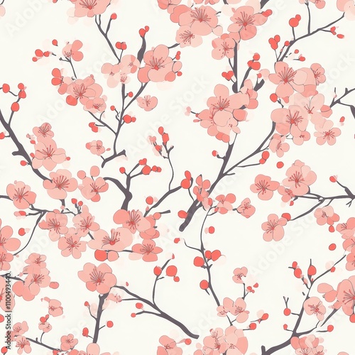 Delicate Cherry Blossom Seamless Pattern