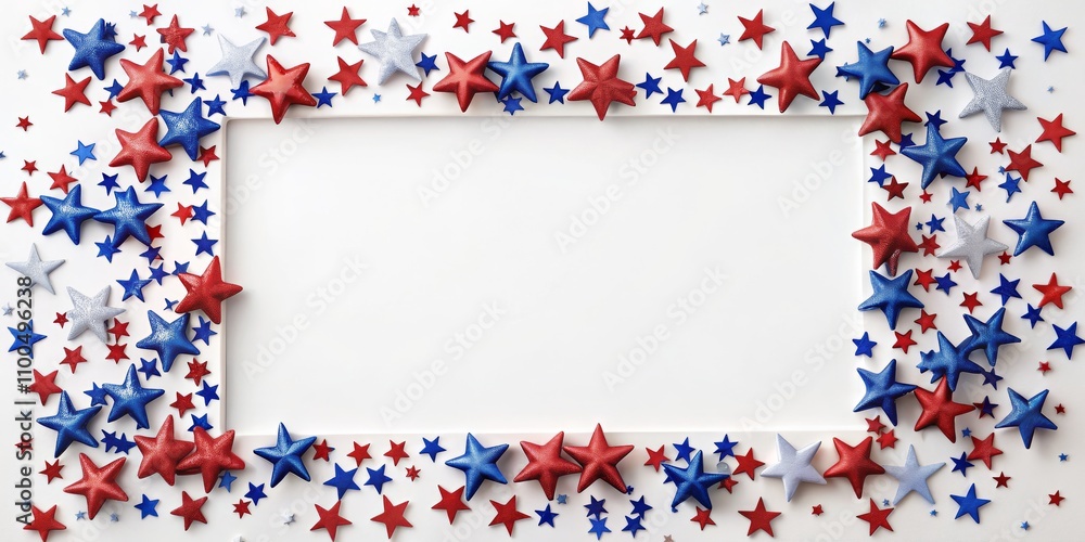 Obraz premium Patriotic Star Frame - Red, White, and Blue Stars on White Background, Independence Day , 4th of July, American Flag, Stars and Stripes