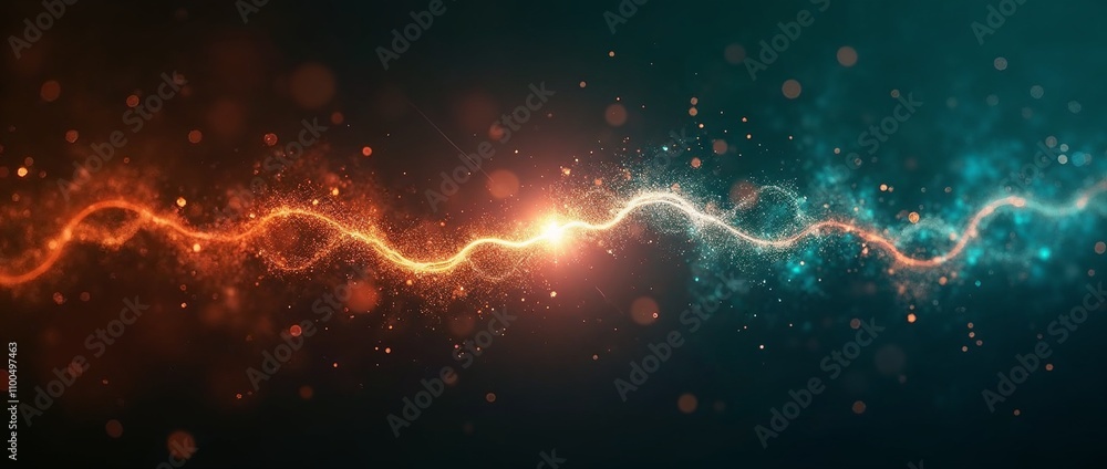 Obraz premium Glowing electric wave with red and blue sparks on dark background