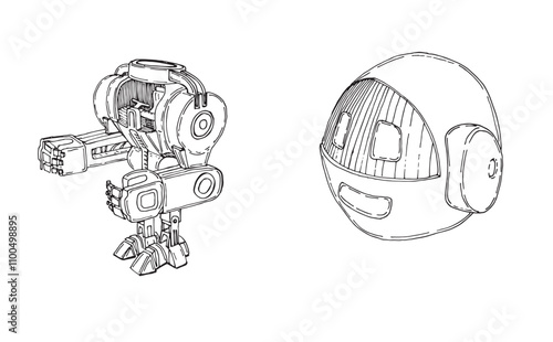 Robot on white background. 100% hand drawn vector image.