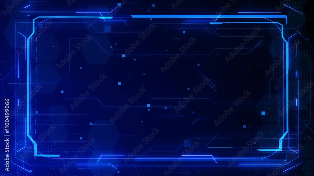 Window box border frame scifi hologram panel Virtual reality display technology future interface HUD graphics HUD viewfinder. Futuristic Artificial intelligent Animation. Frame border HUD element.