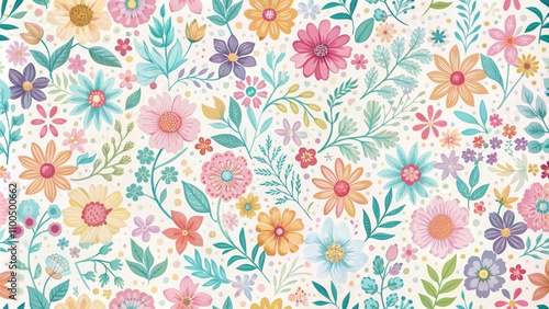 Vibrant Floral Pattern with Watercolor Flowers and Leaves, floral , botanical , pattern , wallpaper