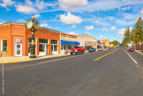 Fototapeta Naklejka Na Ścianę i Meble -  The main street through the rural small town of Rosalia, Washington State, USA, an agricultural community in Whitman County, Palouse region.