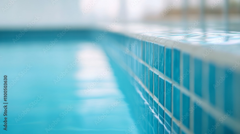 Obraz premium A close-up of a swimming pool’s tile grout with a focus on the grout lines and tile edges, indoor setting with ambient lighting, Minimalist style