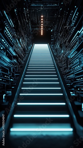 Innovative digital learning pathway virtual classroom abstract design futuristic environment high-tech perspective education concept