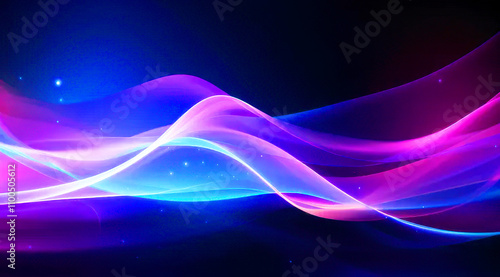 Abstract background consisting of smooth wave-like shapes in bright colors. The waves are in shades of blue, purple and pink, which creates a dynamic composition. Generative AI.