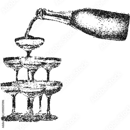 Canvas Print Champagne glass with vintage stippled photocopy texture