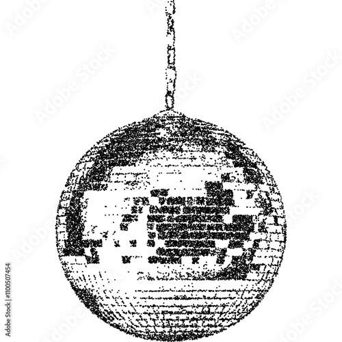 Disco ball with halftone stipple effect, for grunge punk y2k collage design. Vector illustration in vintage photocopy style for gothic surreal poster or banner.