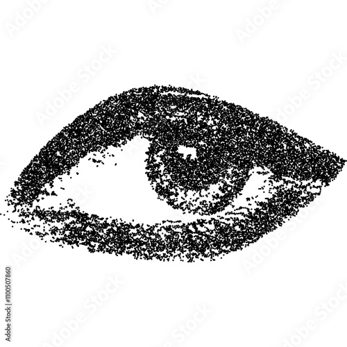 Eye with halftone stipple effect for grunge punk y2k collage design. Vintage photocopy style vector illustration. Grainy textured element in noisy gradation dotwork
