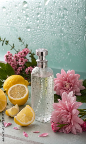 Fresh citrus perfume with flowers - ideal for beauty blogs, fragrance websites, spring product promotions or Mother's Day gift guides
