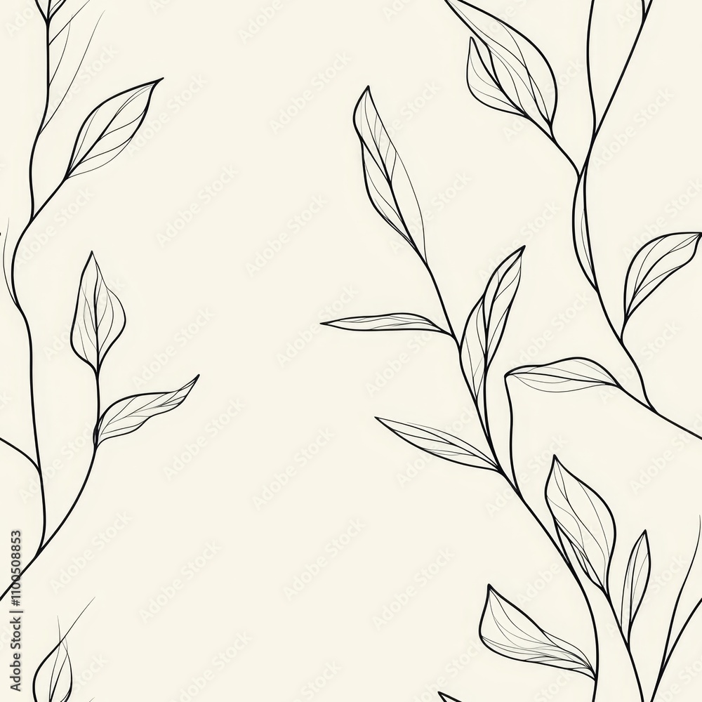 Fototapeta premium Elegant Floral Line Art Pattern