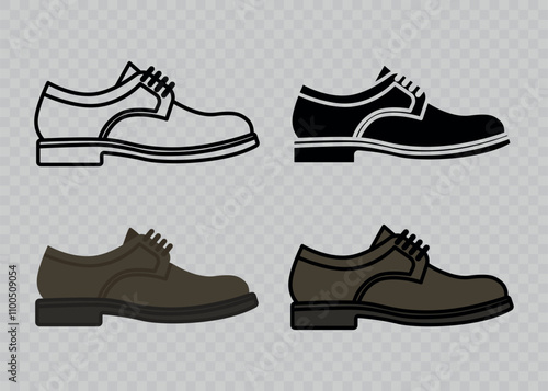 Flat Vector Linear Men's Dress Shoes Icon Set Isolated. Shoes, Footwear Color Symbol Set, Design Template, Clipart. Vector Illustration