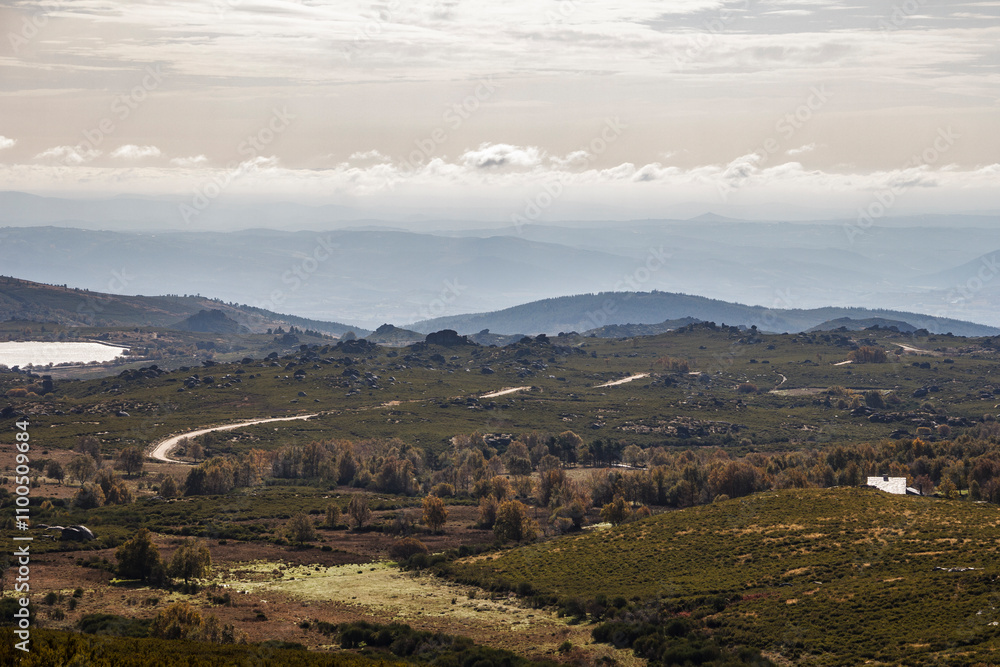 Fototapeta premium Paisagem de montanha agreste com vegetação baixa