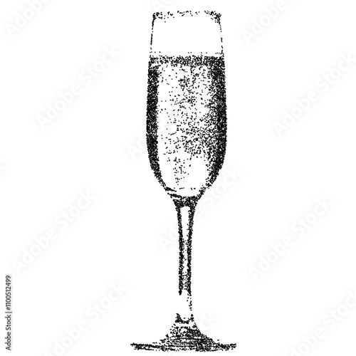 Champagne glass with vintage stippled photocopy texture. Vintage New Year's Eve disco party retro graphic collage element. Vector illustration