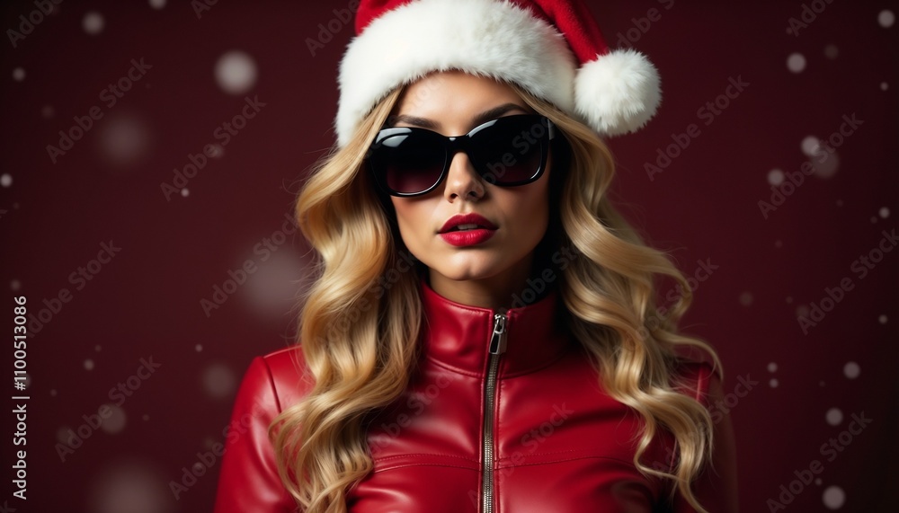 Fashionable woman wearing a Santa hat and red jacket with sunglasses, standing confidently against a snowy background. Embracing holiday spirit with modern style and elegance.
Fashionable woman wearing a Santa hat and red jacket with sunglasses, standing confidently against a snowy background. Embracing holiday spirit with modern style and elegance.