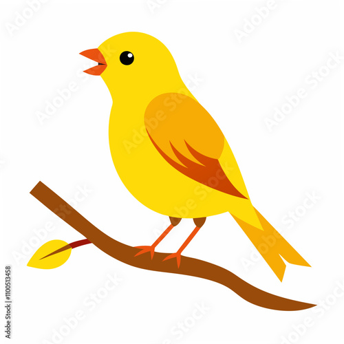 A bright yellow canary bird singing melodiously while perched on a tree branch, radiating joy and nature's harmony.