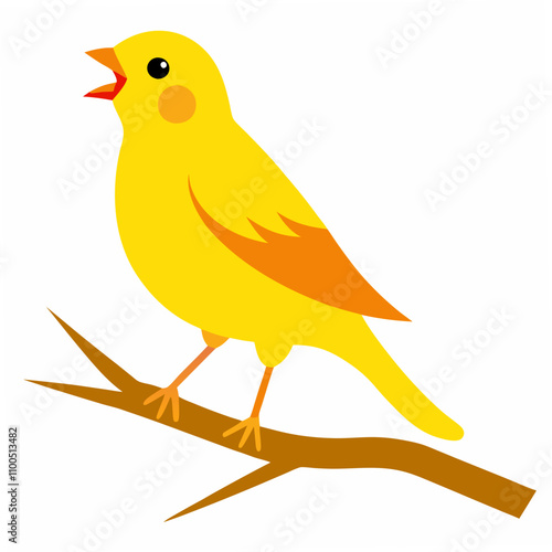 A bright yellow canary bird singing melodiously while perched on a tree branch, radiating joy and nature's harmony.