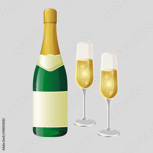 Champagne glasses vector isolated on light background.