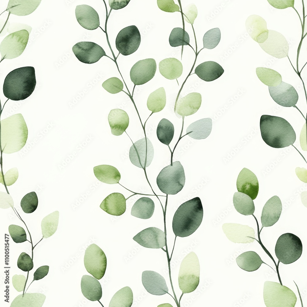 Obraz premium Delicate Watercolor Eucalyptus Leaves Pattern
