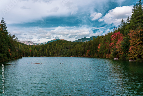 View of the Elbsee, a small Bavarian moor lake in Germany. photo