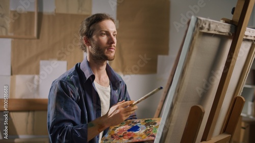 An Artist Draws in His Studio to Relieve Stress and Enhance Mental Well-Being. Highlights the Importance of Art in Emotional Self-Regulation and the Role of Creativity in Stress Reduction Health.