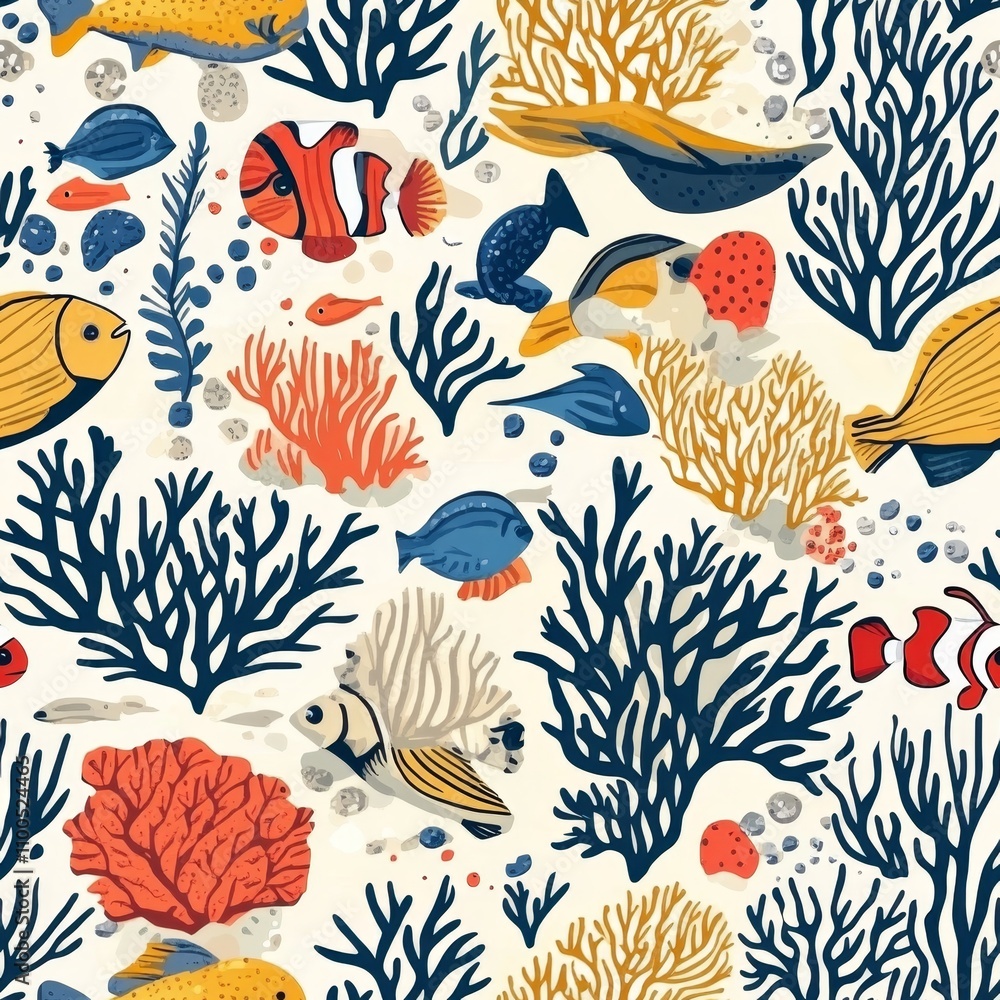 Fototapeta premium Vibrant Underwater Coral Reef Pattern Design