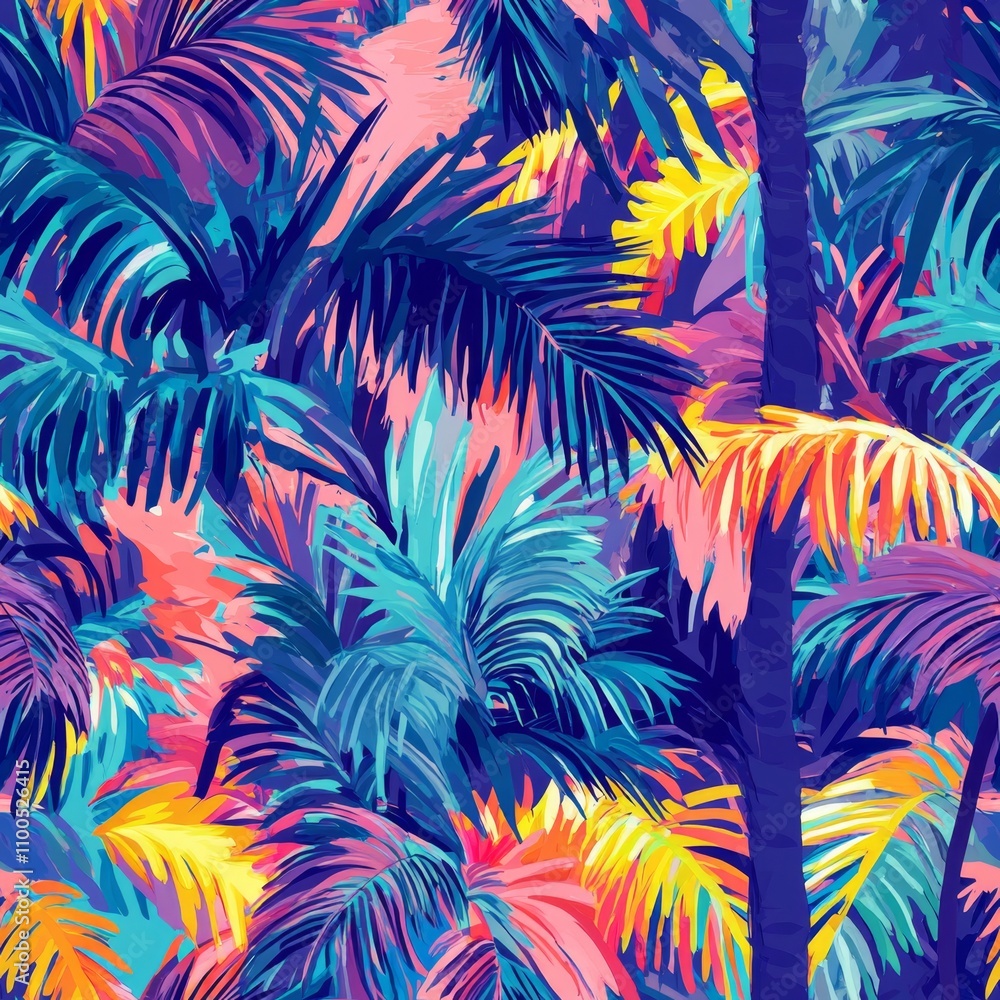 Tropical Palm Leaves Vibrant Pattern Tropical Palm Leaves Vibrant Pattern