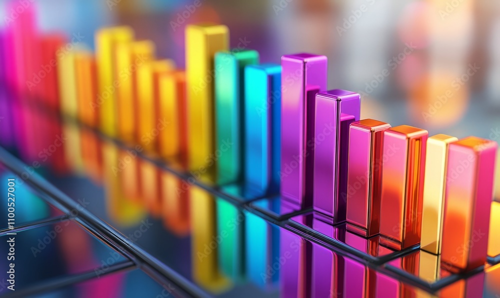 Obraz premium Colorful bar graph depicting profitability comparisons on a reflective surface